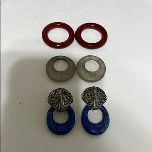 Sterling and Marcasite Shell Design Earrings with Interchangeable Stone Hoops